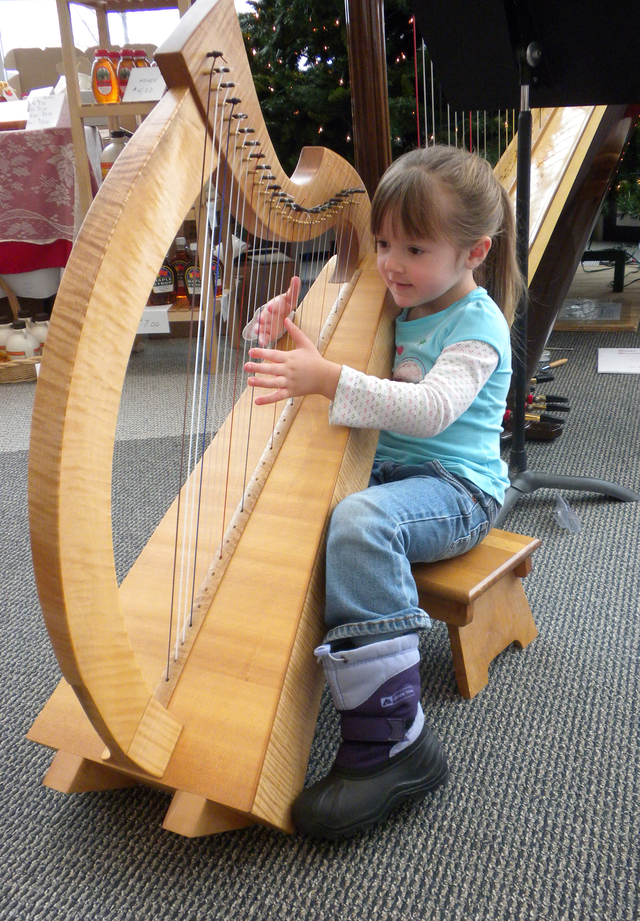 Picture of Emilyn Fay playing harp